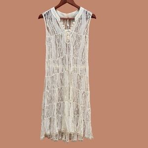 🆕 Free People Sheer Romantic Victoria Era Boho Lace Slip Midi Dress w Tie - M
